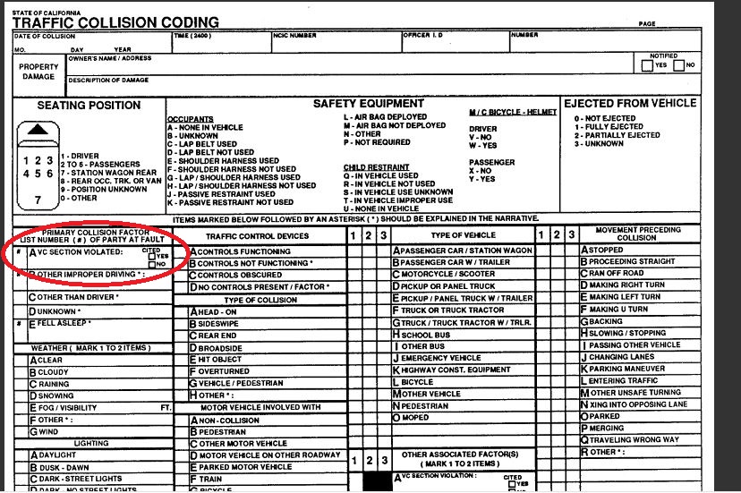 Primary Collision Factor Police Report