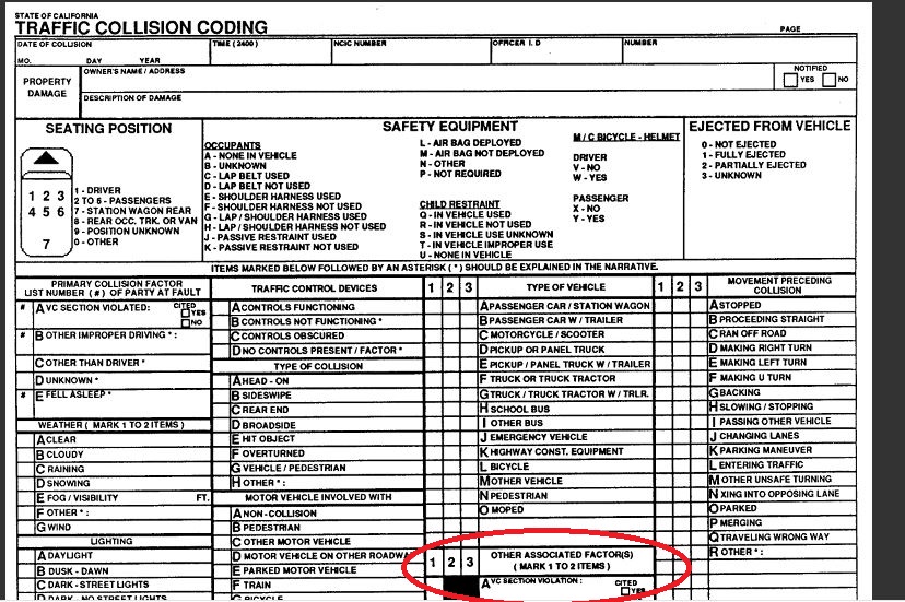 Other Causes of accident in Police Report