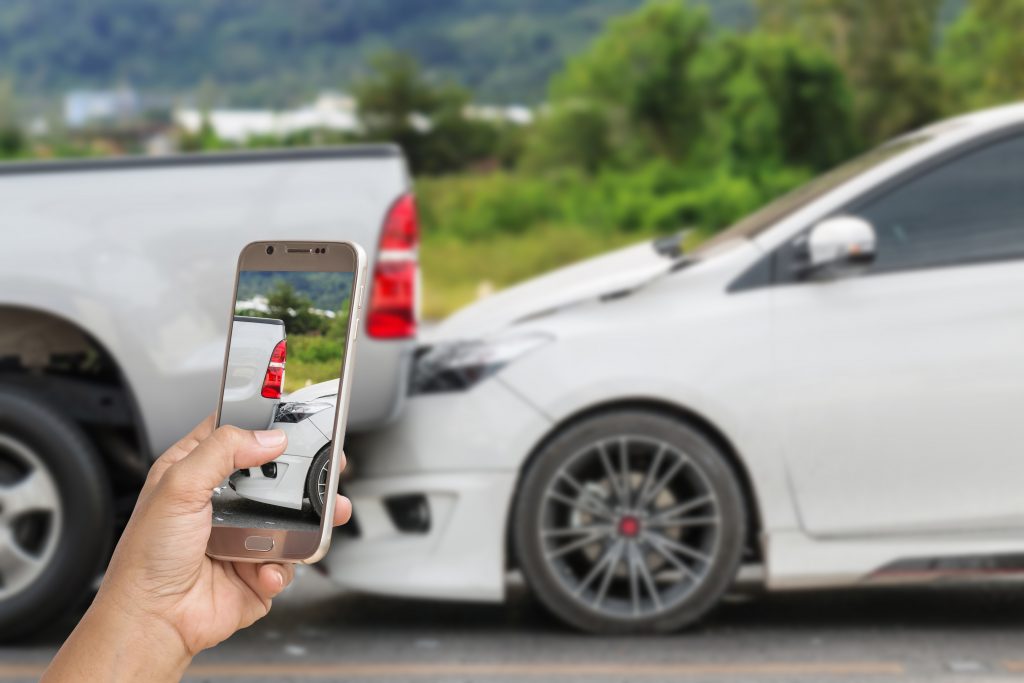 Taking photo of accident scene with cell phone