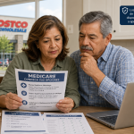 una pareja que examina los planes de Medicare de Costco