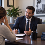 an attorney sitting with a client who has suffered a concussion