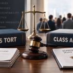 books and paperwork explaining the difference between mass torts and class action lawsuits