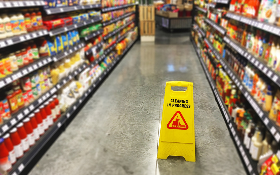 wet floor sign in Walmart