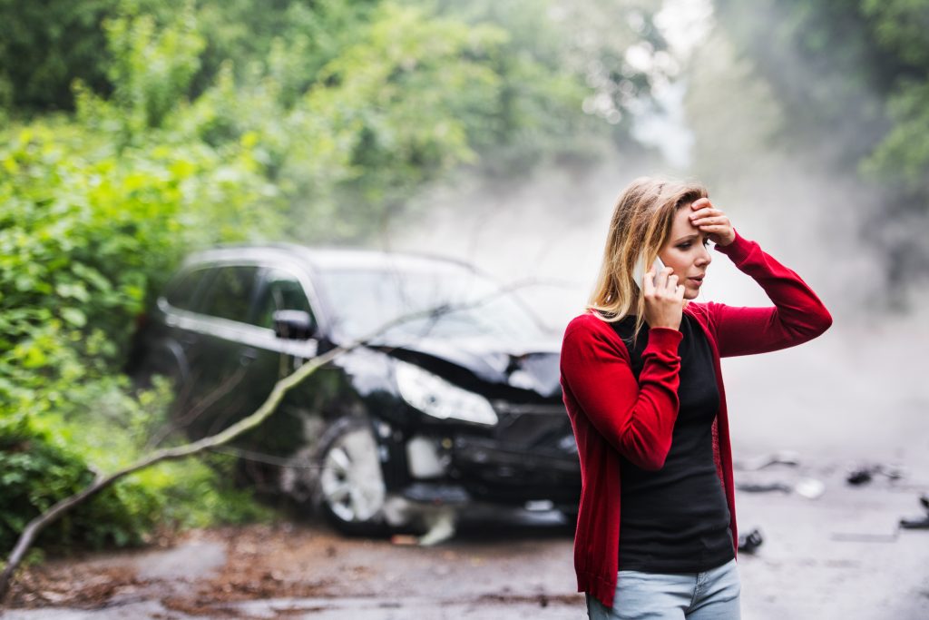 Woman at scene of a hit and run accident